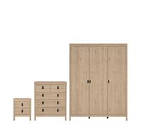 Furniture To Go Barcelona Package - Bedside Table 2 Drawers + Chest 5 Drawer + 2 Door Wardrobe In Jackson Hickory Oak