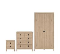 Furniture To Go Barcelona Package - Bedside Table 2 Drawers + Chest 5 Drawer + 2 Door Wardrobe In Jackson Hickory Oak