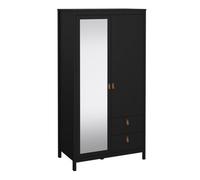 Furniture To Go Barcelona Wardrobe with 1 door + 1 mirror door + 2 drawers Matt Black - Black - Malemine - 1