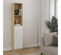 Basic Tall Narrow Combination Storage Bookcase In Oak (4 Shelves) With White Door, Multi