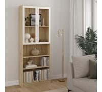 Furniture To Go Basic Tall Wide Display Cabinet In Oak (4 Shelves) With 2 Glass White Doors