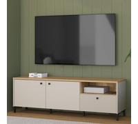 Furniture To Go Bixbite Wide Tv Unit With Fluted Drawer, Open Shelf And Cupboard In Mauvella Oak And Sand
