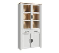 Bohol Display Cabinet 4 Door 1 Drawer in Oak/White inc LED Lighting, none