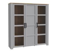 Bohol Large Three-Door Display Cabinet with Four LED Lights, Grey