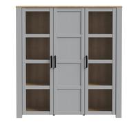 Bohol Large Three-Door Display Cabinet with Four LED Lights, Grey