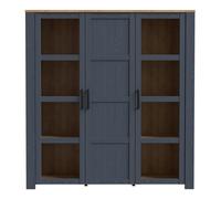Furniture To Go Bohol Large Display Cabinet inc. 4x LED Lights in Riviera Oak/Navy - Full Assembly Required - Riviera Oak & Navy - Matt