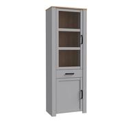 Furniture To Go Bohol Narrow Display Cabinet inc. 2x LED Lights in Riviera Oak/Grey Oak in Grey Furniture To Go Grey