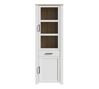 Furniture To Go Bohol Narrow Display Cabinet inc. 2x LED Lights in Riviera Oak/White - Full Assembly Required - Riviera Oak & White - Matt