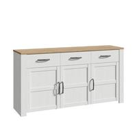 Florence Bohol 3 Door 3 Drawer White Riviera Oak Sideboard - Size: 42 x 166 x 87cm - Wilko