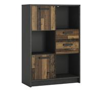 Furniture To Go Brooklyn Low Bookcase with 2 Doors and 2 Drawers in Walnut and Dark Matera Grey - Walnut and Dark Matera Grey - Wood - 1