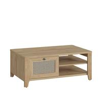 Cestino Coffee Table with 1 Drawer in Jackson Hickory Oak and Rattan Effect, none