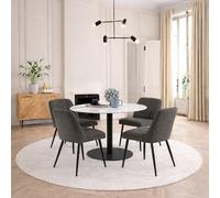 Furniture To Go Corby Round Dining Table With White Polished Marble Top & Black Base Includes 4 Brooke Dining Chairs In Taupe