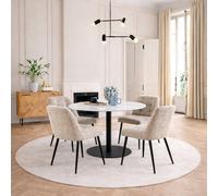 Furniture To Go Corby Round Dining Table With White Polished Marble Top & Black Base Includes 4 Brooke Dining Chairs In Beige