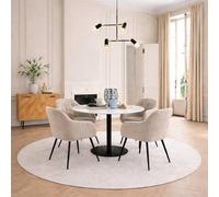 Furniture To Go Corby Round Dining Table With White Polished Marble Top & Black Base Includes 4 Brooke Dining Chairs With Arm Rest In Monza Beige