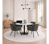 Furniture To Go Corby Round Dining Table With White Polished Marble Top & Black Base Includes 4 Brooke Dining Chairs With Arm Rest In Taupe