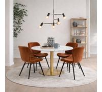 Furniture To Go Corby Round Dining Table With White Polished Marble Top & Gold Base Inc 4 Batilda Dining Chairs In Copper