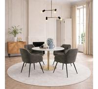 Furniture To Go Corby Round Dining Table With White Polished Marble Top & Gold Base Inc 4 Brooke Dining Chairs With Armrests In Taupe