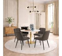 Furniture To Go Corby Round Dining Table With White Polished Marble Top & Gold Base Inc 4 Brooke Dining Chairs In Taupe
