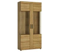 Cortina Tall wide 2 door glazed display cabinet in Grandson Oak, none