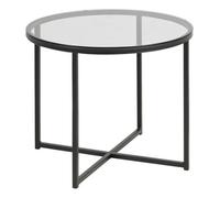 Cross Round Metal Side Table with Smoked Glass Top