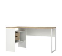 Function Plus Corner Desk with 2 Drawers, White Light Oak