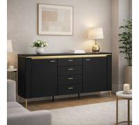 Furniture To Go Genoa 2 Door 4 Drawer Sideboard - Black Matt/Gold