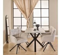 Furniture To Go Heaven Dining Table With Ceramic White Top Includes 4 Alonso Swivel Cream Dining Chairs With Armrest (L) 135Cm Seats Up To 4