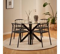 Heaven Round Dining Table with Clear Glass Top and Black Legs, none