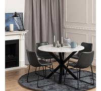 Furniture To Go Heaven Round Dining Table With White Polished Marble Top Includes 4 I Oregon Dining Chairs In Black (L) 110Cm Seats Up To 4