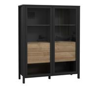 Furniture To Go High Rock Extra Wide Display Cabinet in Matt Black/Riviera Oak - Full Assembly Required - Black & Riviera Oak - Matt