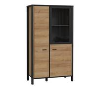 High Rock Small Display Cabinet in Matt Black/Riviera Oak, none