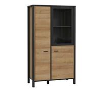 Furniture To Go High Rock Small Display Cabinet in Matt Black/Riviera Oak - Full Assembly Required - Black & Riviera Oak - Matt