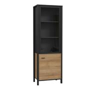 Furniture To Go High Rock Wide Display Cabinet in Matt Black/Riviera Oak - Full Assembly Required - Black & Riviera Oak - Matt