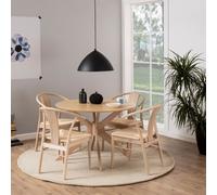 Furniture To Go I_Duncan Round Dining Table in White Oak Included 4 Cassandra Dining Chair with Armrest in White Oak - Brown - No - White