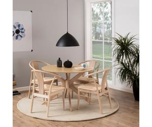 Furniture To Go I Duncan Round Dining Table In White Oak Included 4 Cassandra Dining Chair With Armrest In White Oak