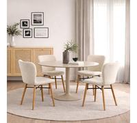 Furniture To Go Ibiza Round Beige Dining Table With 4 Batilda Dining Chairs Cream/oak