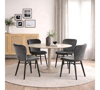 Furniture To Go Ibiza Round Beige Dining Table With 4 Batilda Dining Chairs In Dark Grey