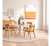 Furniture To Go Ibiza Round Beige Dining Table With 4 Roxby Dining Chairs In Oak