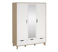 Furniture To Go Ikast Wardrobe 3 Doors And 2 Drawers With Mirror In Jackson Hickory And White