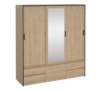 Furniture To Go Line Wardrobe with 2 Sliding Doors 1 Sliding Door with Mirror in Jackson Hickory Oak - Brown - Malemine - 1