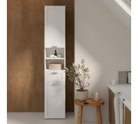 Furniture To Go Lokko Tall Narrow Bathroom Cabinet With 2 Doors And 1 Drawer With Silver Handles In White