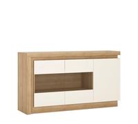 Florence Lyon 3 Door Glazed Riviera Oak and White Sideboard with LED Lighting - Multi - Furniture to Go - Wilko