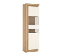 Lyon Tall narrow display cabinet (RHD) in Riviera Oak/White High Gloss, none