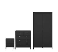 Furniture To Go Madrid 3 Piece Bundle, Bedside, Chest And 2 Door Wardrobe In Matt Black