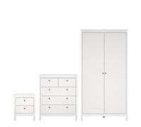 Furniture To Go Madrid 3 Piece Bundle, Bedside, Chest And 2 Door Wardrobe In White