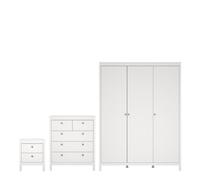 Furniture To Go Madrid 3 Piece Bundle, Bedside, Chest And 3 Door Wardrobe In White