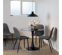 Furniture To Go Malta Ceramic Round Dining Table In Black 90X75Cm Included 4 Celia Dining Chair In Light Grey