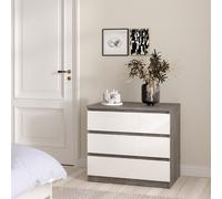 Furniture To Go Naia Chest Of 3 Drawers In Concrete And White High Gloss (W) 77 X (H) 70.1 X (D) 50Cm
