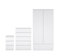 Furniture To Go Naia 3 Piece Bundle, Bedside, Chest And 2 Door 1 Drawer Wardrobe In White High Gloss