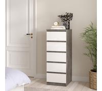 Furniture To Go Naia Narrow Chest Of 5 Drawers In Concrete And White High Gloss (W) 40.4 X (H) 111.3 X (D) 50Cm